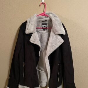Boohoo Black and Cream Teddy Jacket